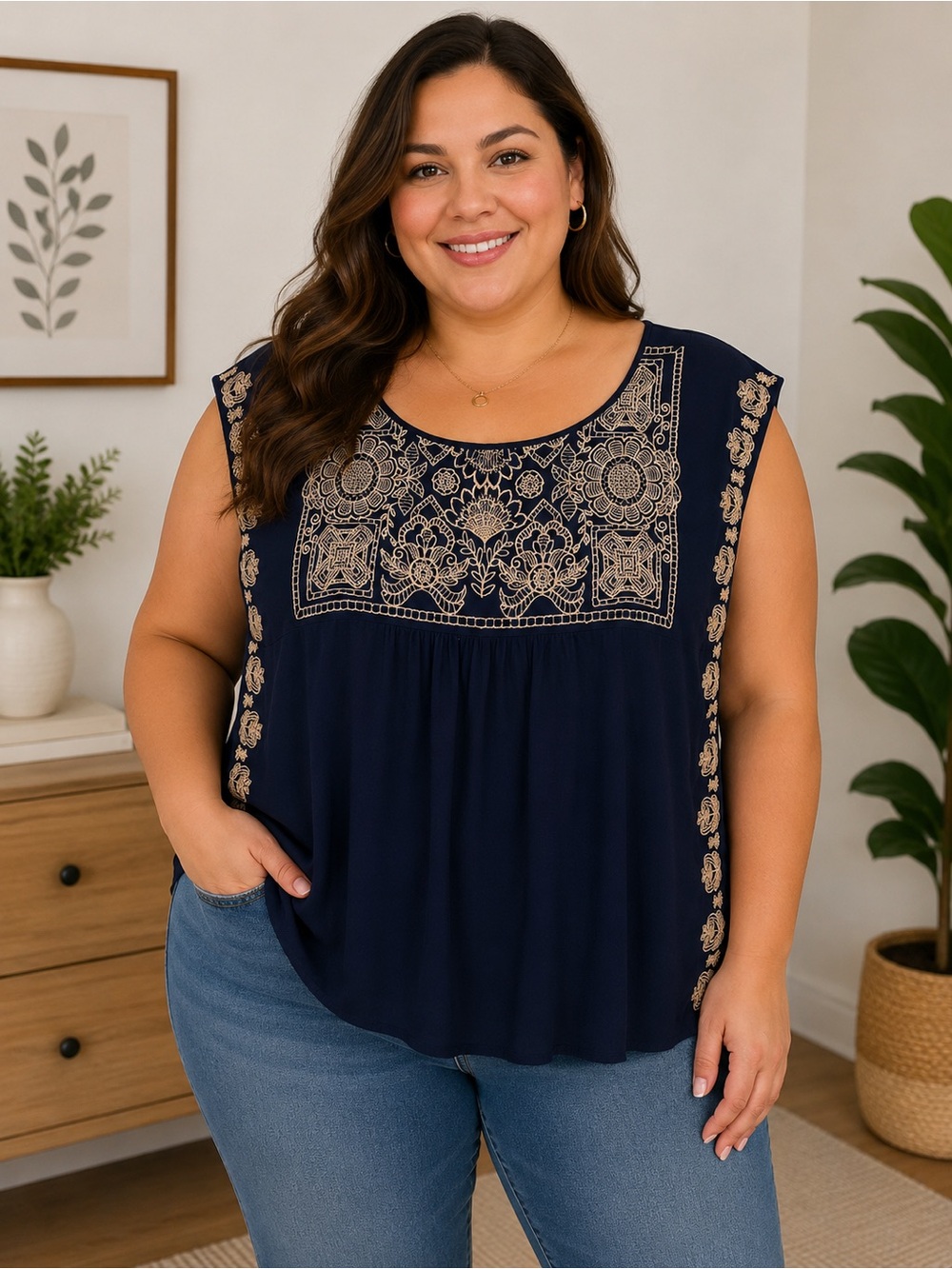 Embroidered Boho Top – Women’s Size Approx. Large/XL